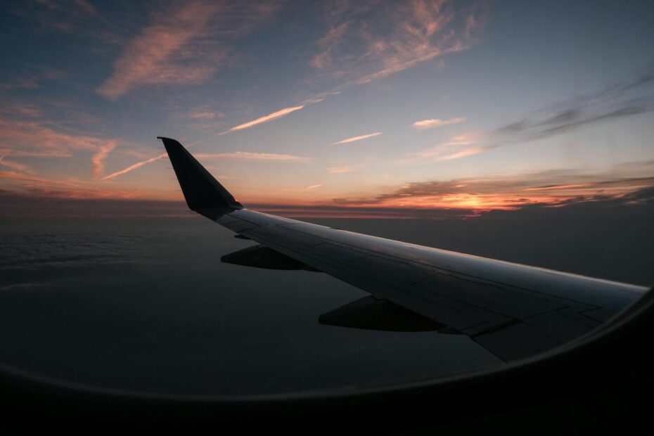 A view of the evening sky from airplane window